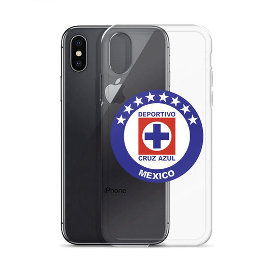 iPhone case featuring the Deportivo Cruz Azul Mexico logo on a clear background.