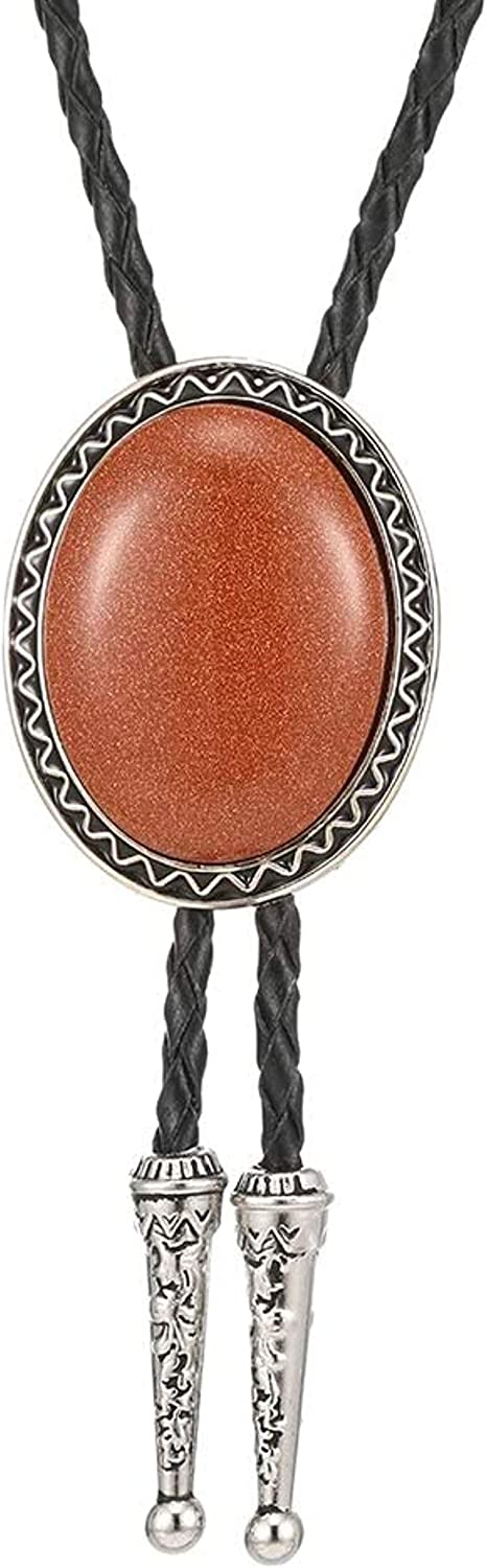 KeCol Fashion Western Native American Handmade Bola tie Vintage Emerald Stone Bolo Tie, Black, One Size