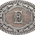 Western oval belt buckle with engraved two-tone E initial and scroll border