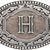 Western oval belt buckle with engraved two-tone H initial and scroll border