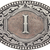 Western oval belt buckle with engraved two-tone I initial and scroll border