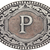 Western oval belt buckle with engraved two-tone J initial and scroll border
