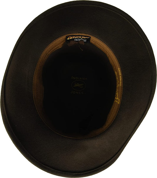 Indiana Jones Men's Wool Felt Water Repellent Outback Fedora with Grosgrain