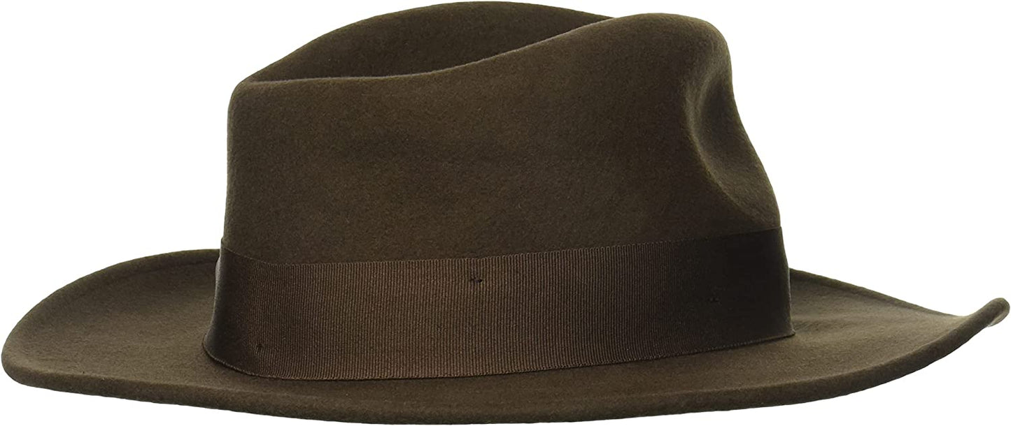 Indiana Jones Men's Wool Felt Water Repellent Outback Fedora with Grosgrain