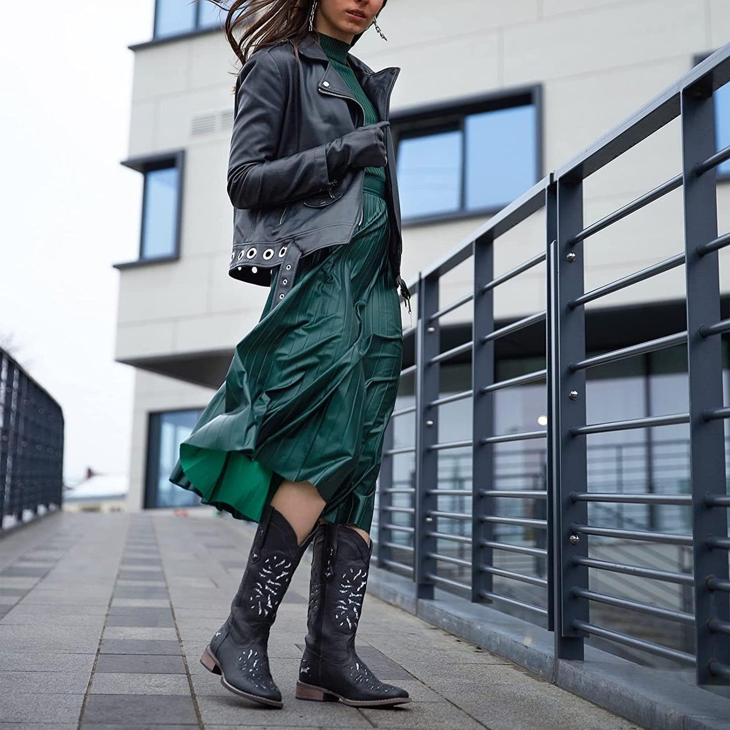 Botas vaqueras HISEA para mujer, botas de moda occidentales con punta cuadrada y purpurina