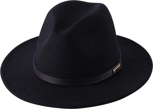 Sombrero de Panamá de ala ancha retro para mujer de Lanzom, sombrero Fedora de lana con hebilla de cinturón