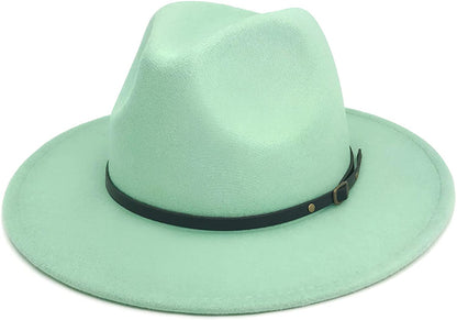Lisianthus Women Belt Buckle Fedora Hat, Bright green, One Size