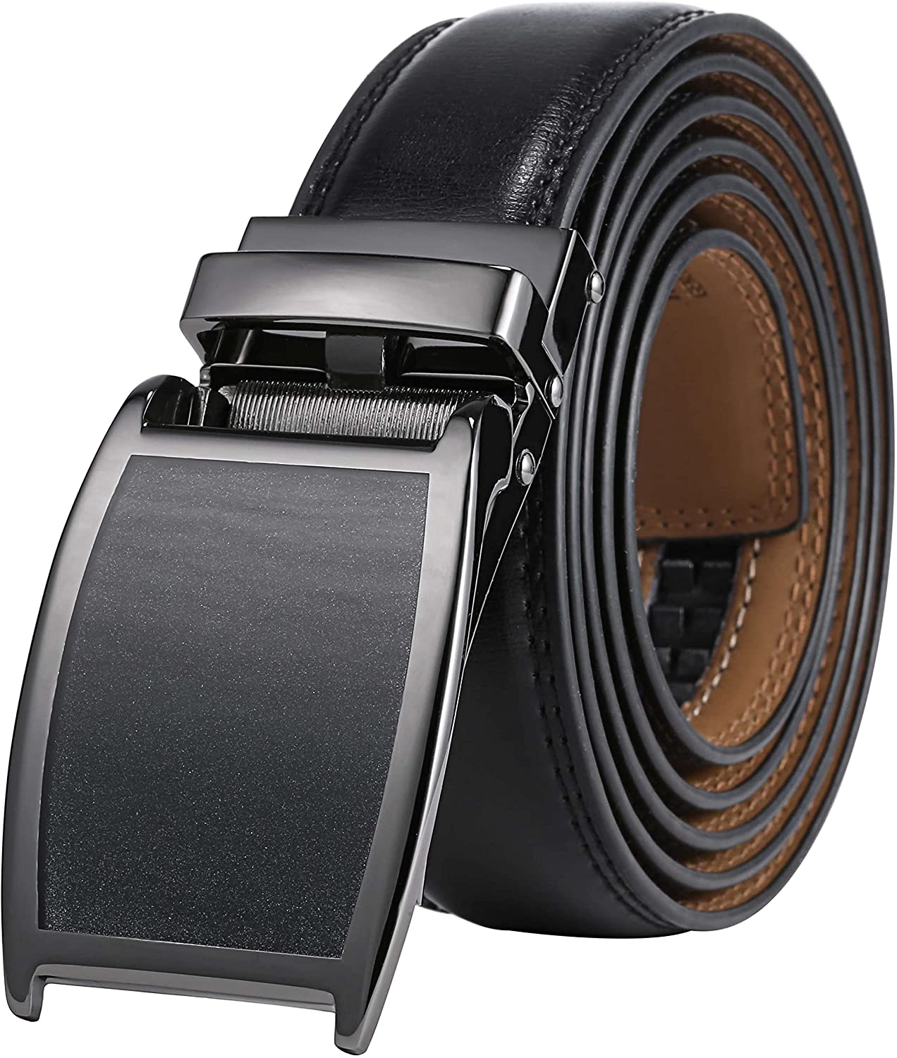 Marino Avenue Men’s Genuine Leather Ratchet Dress Belt with Linxx Buckle   Gift Box