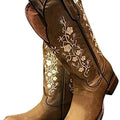 SO SIMPOK Women's Retro Western Cowboy Boots Butterflies Embroidered Mid Calf Chunky Heel Boots