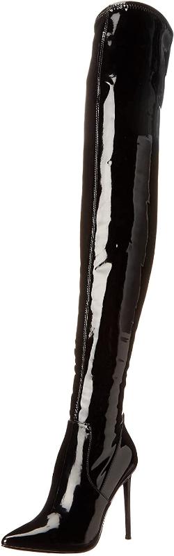 Women’s tall patent fashion boot in black, sleek finish, pointed toe, stiletto heel