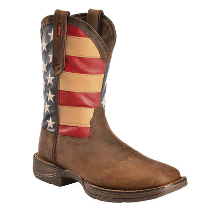 Men Patriotic Square Toe Western Boots, Brown, 6