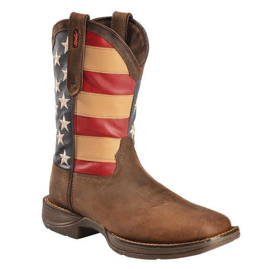 Men Patriotic Square Toe Western Boots