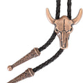 Corbata bolo vintage occidental para hombre: corbata de vaquero con diseño de calavera de vaca, collar de corbata bolo de cuero negro 