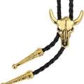 Corbata bolo vintage occidental para hombre: corbata de vaquero con diseño de calavera de vaca, collar de corbata bolo de cuero negro 