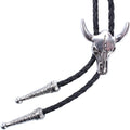 Corbata bolo vintage occidental para hombre: corbata de vaquero con diseño de calavera de vaca, collar de corbata bolo de cuero negro 