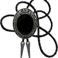 Moranse Bolo Tie Natural Colors Stone Western Celtic Style Genuine and Cowhide Rope, Black, One Size