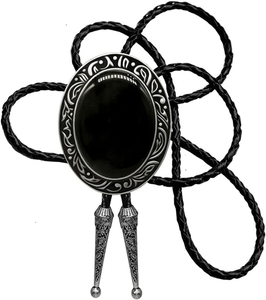 Moranse Bolo Tie Natural Colors Stone Western Celtic Style Genuine and Cowhide Rope