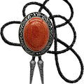 Moranse Bolo Tie Natural Colors Stone Western Celtic Style Genuine and Cowhide Rope, Black, One Size