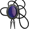 Moranse Bolo Tie Natural Colors Stone Western Celtic Style Genuine and Cowhide Rope, Black, One Size