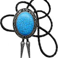 Moranse Bolo Tie Natural Colors Stone Western Celtic Style Genuine and Cowhide Rope, Black, One Size