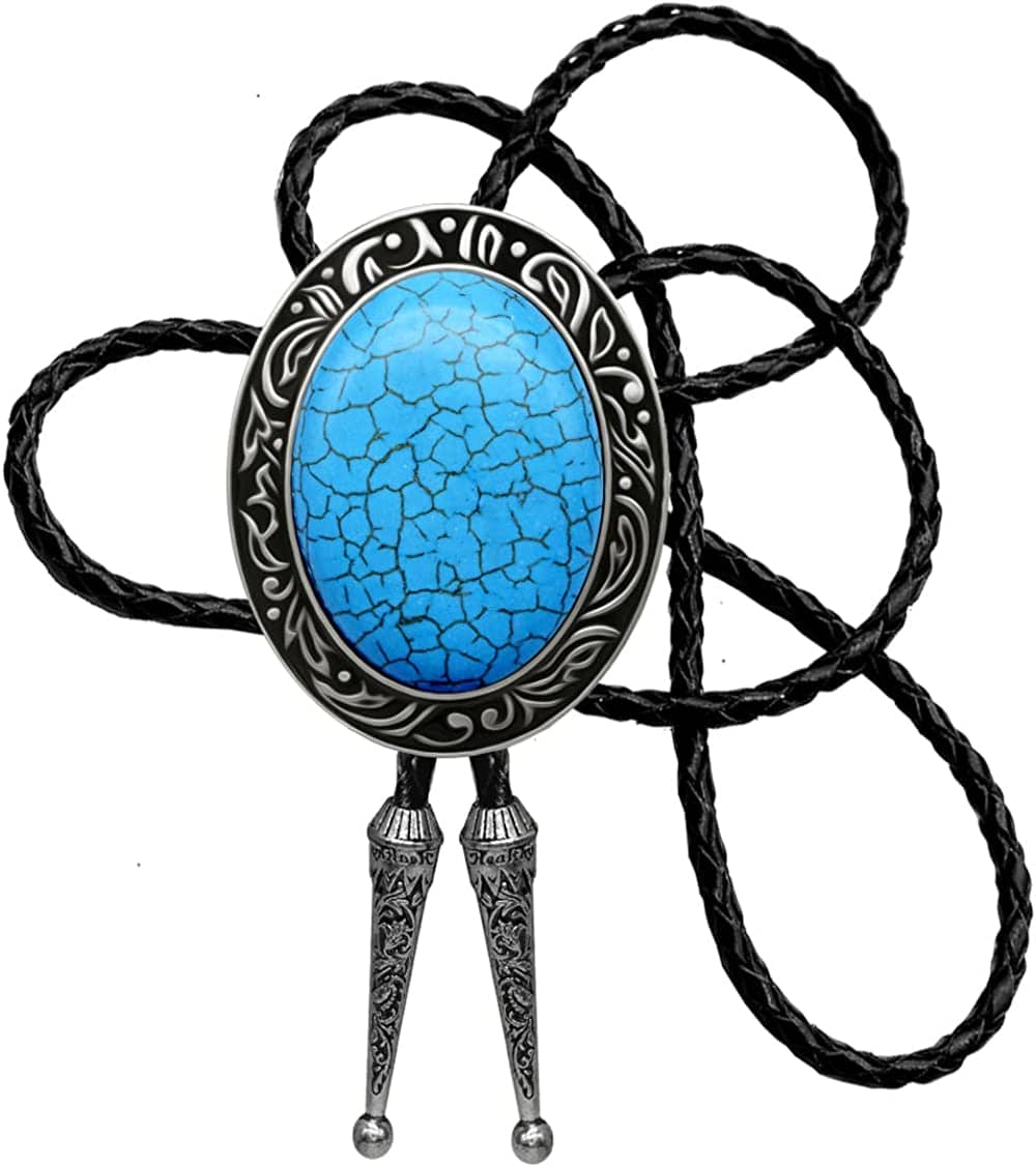 Moranse Bolo Tie Natural Colors Stone Western Celtic Style Genuine and Cowhide Rope