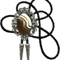 Moranse Bolo Tie Natural Colors Stone Western Celtic Style Genuine and Cowhide Rope, Black, One Size