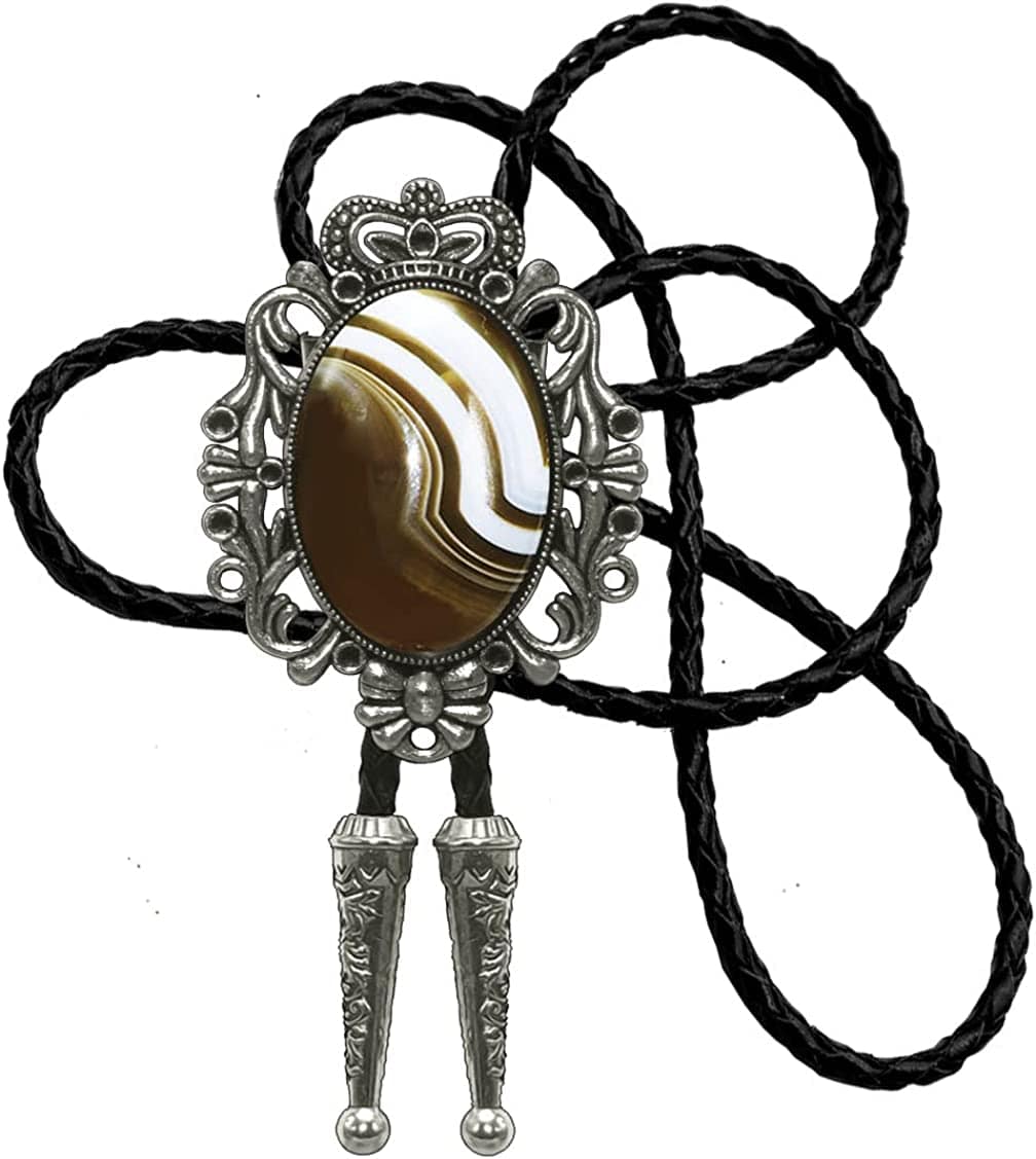 Moranse Bolo Tie Natural Colors Stone Western Celtic Style Genuine and Cowhide Rope