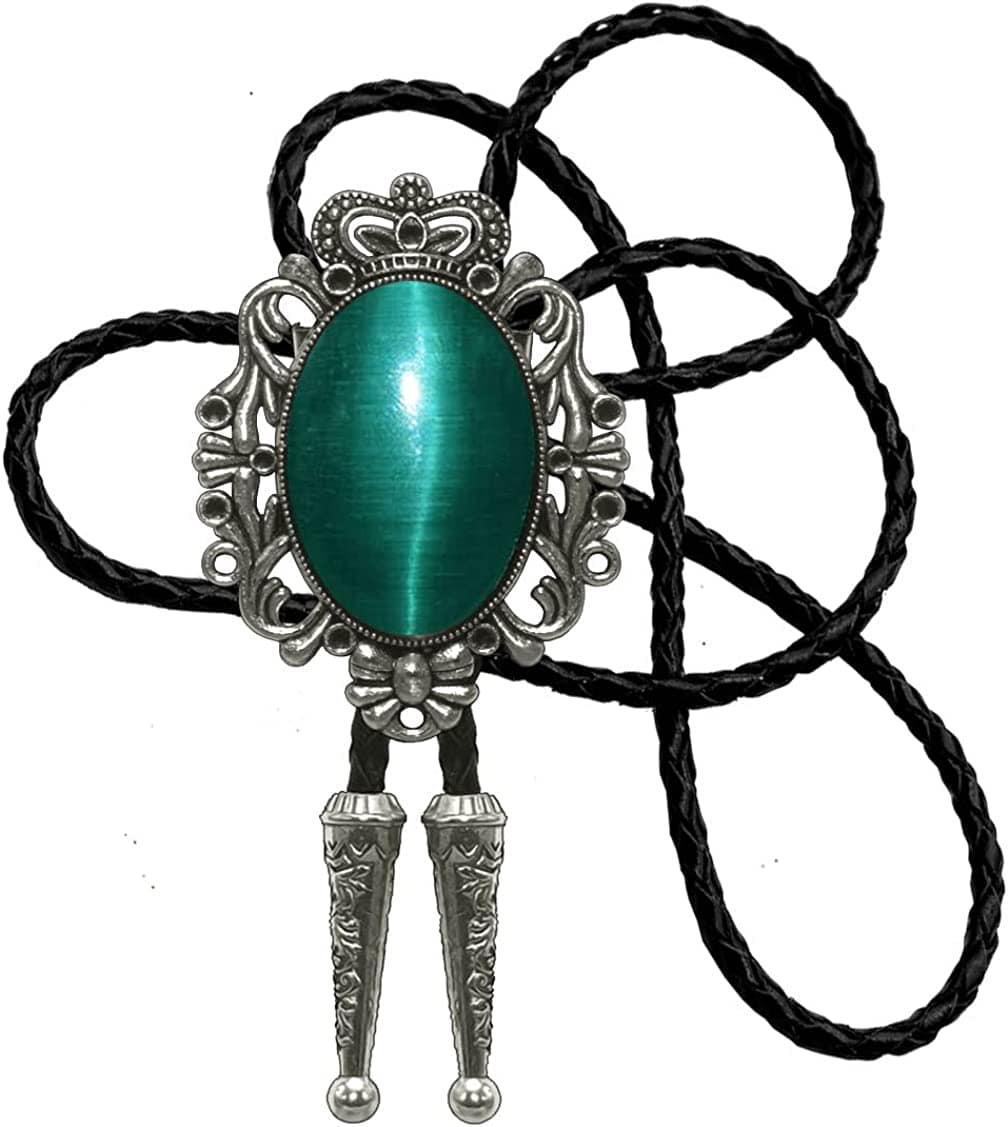 Moranse Bolo Tie Natural Colors Stone Western Celtic Style Genuine and Cowhide Rope