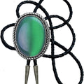 Moranse Bolo Tie With Emerald Blue and Black or More Colors Stone Celtic Style Genuine and Cowhide Rope