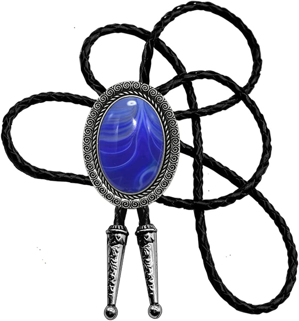 Moranse Bolo Tie With Emerald Blue and Black or More Colors Stone Celtic Style Genuine and Cowhide Rope