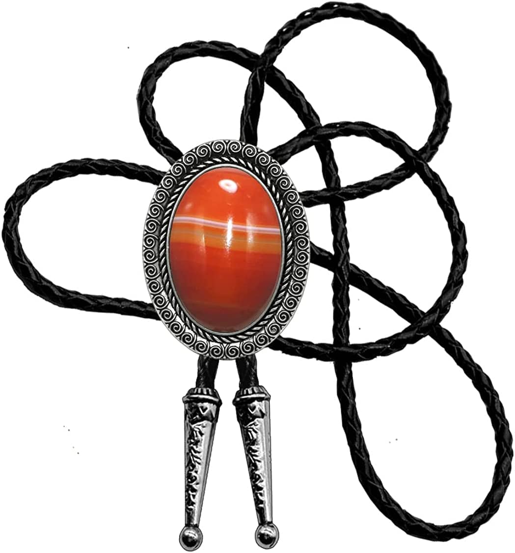 Moranse Bolo Tie With Emerald Blue and Black or More Colors Stone Celtic Style Genuine and Cowhide Rope
