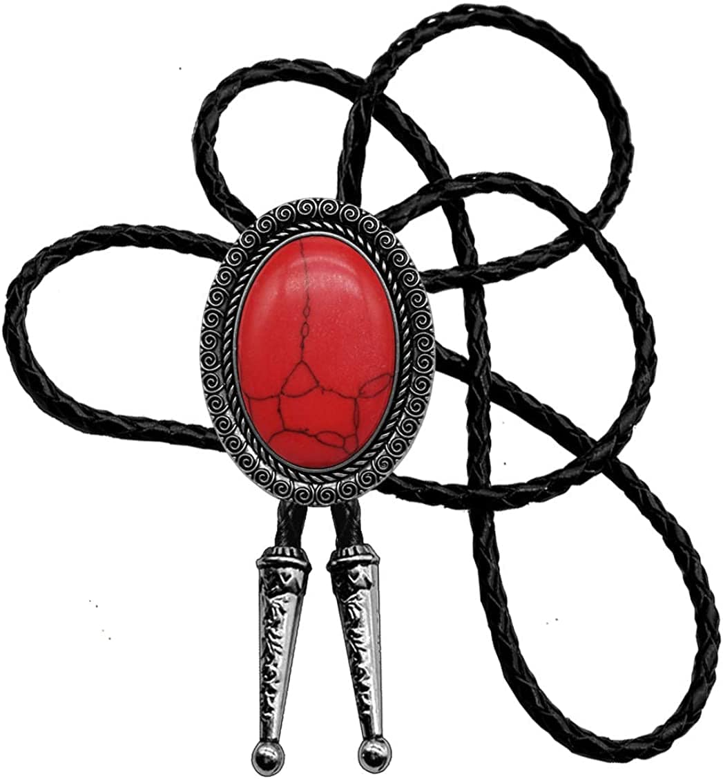 Moranse Bolo Tie With Emerald Blue and Black or More Colors Stone Celtic Style Genuine and Cowhide Rope