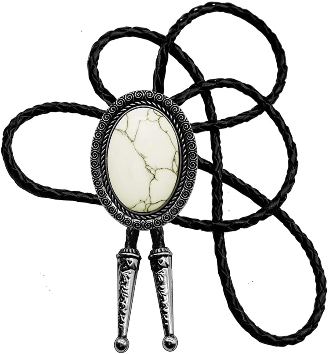 Moranse Bolo Tie With Emerald Blue and Black or More Colors Stone Celtic Style Genuine and Cowhide Rope