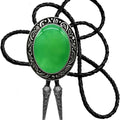 Moranse Bolo Tie Natural Colors Stone Western Celtic Style Genuine and Cowhide Rope, Black, One Size