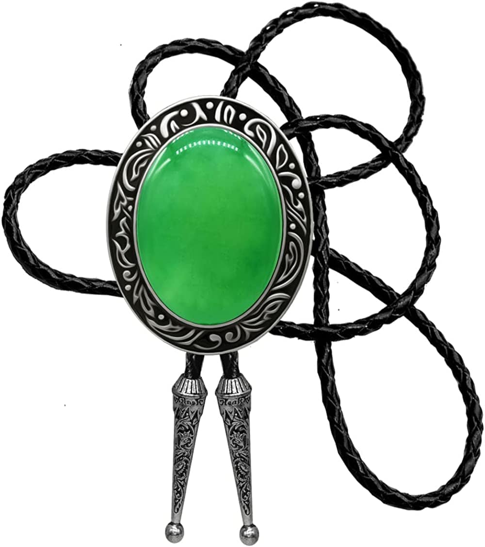 Moranse Bolo Tie Natural Colors Stone Western Celtic Style Genuine and Cowhide Rope