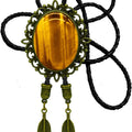 Moranse Celtic Style Bolo Tie with Natural Tiger Eye Stone and Genuine Cowhide Rope