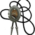 Moranse Bolo Tie With Emerald Blue and Black or More Colors Stone Celtic Style Genuine and Cowhide Rope