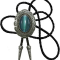 Moranse Bolo Tie With Emerald Blue and Black or More Colors Stone Celtic Style Genuine and Cowhide Rope