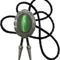 Moranse Bolo Tie With Emerald Blue and Black or More Colors Stone Celtic Style Genuine and Cowhide Rope
