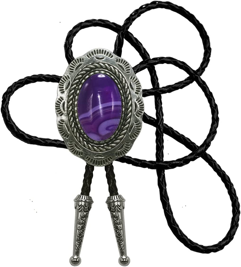 Moranse Bolo Tie With Emerald Blue and Black or More Colors Stone Celtic Style Genuine and Cowhide Rope