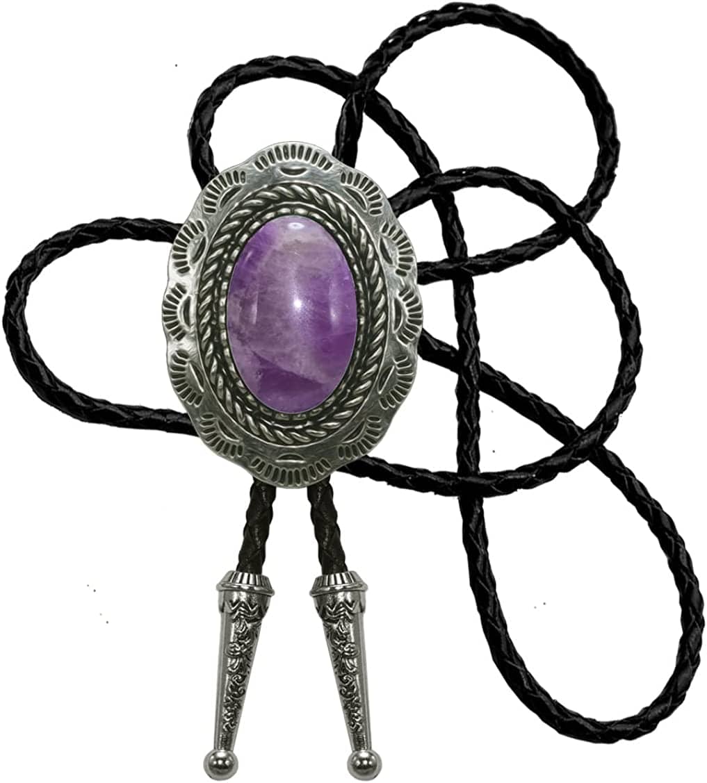 Moranse Bolo Tie With Emerald Blue and Black or More Colors Stone Celtic Style Genuine and Cowhide Rope