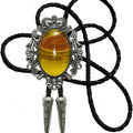 Moranse Bolo Tie Natural Colors Stone Western Celtic Style Genuine and Cowhide Rope, Black, One Size
