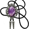 Moranse Bolo Tie Natural Colors Stone Western Celtic Style Genuine and Cowhide Rope, Black, One Size