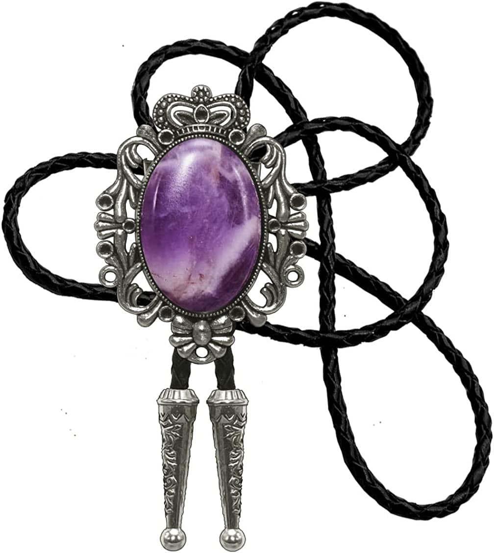 Moranse Bolo Tie Natural Colors Stone Western Celtic Style Genuine and Cowhide Rope