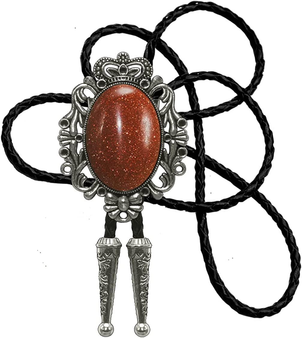 Moranse Bolo Tie Natural Colors Stone Western Celtic Style Genuine and Cowhide Rope