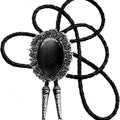 Moranse Bolo Tie With Emerald Blue and Black or More Colors Stone Celtic Style Genuine and Cowhide Rope