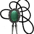 Moranse Bolo Tie With Emerald Blue and Black or More Colors Stone Celtic Style Genuine and Cowhide Rope