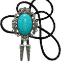 Moranse Bolo Tie Natural Colors Stone Western Celtic Style Genuine and Cowhide Rope, Black, One Size