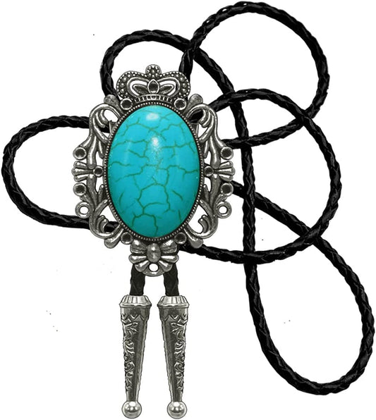 Moranse Bolo Tie Natural Colors Stone Western Celtic Style Genuine and Cowhide Rope