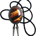 Moranse Celtic Style Bolo Tie with Natural Tiger Eye Stone and Genuine Cowhide Rope